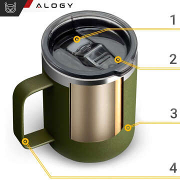 Thermal mugs set of 2 mugs Thermal mug 420 ml with handle and lid for coffee and tea, steel Alogy Green