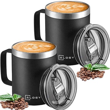 Thermal mugs set of 2 mugs Thermal mug 420ml with handle lid for coffee tea steel Alogy Black