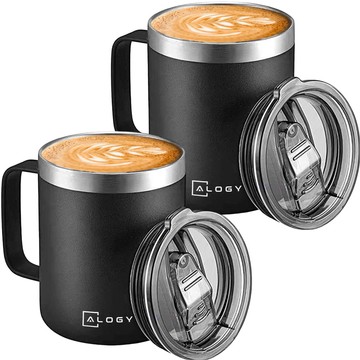 Thermal mugs set of 2 mugs Thermal mug 420ml with handle lid for coffee tea steel Alogy Black