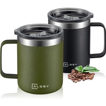 Thermal mugs set of 2 mugs Thermal mug 420ml with handle lid for coffee tea steel Alogy Black Green