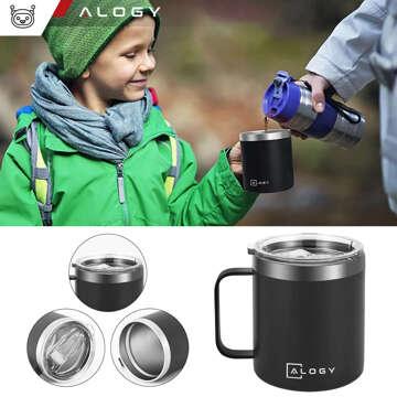 Thermal mugs set of 2 mugs Thermal mug 420ml with handle lid for coffee tea steel Alogy Black Green