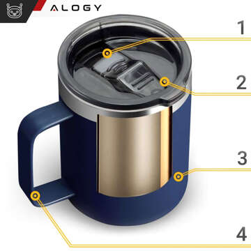 Thermal mugs set of 2 mugs Thermal mug 420ml with handle lid for coffee tea steel Alogy navy blue