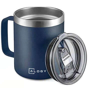 Thermal mugs set of 2 mugs Thermal mug 420ml with handle lid for coffee tea steel Alogy navy blue