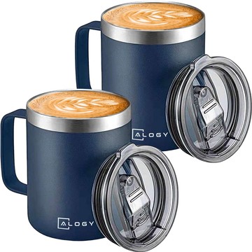 Thermal mugs set of 2 mugs Thermal mug 420ml with handle lid for coffee tea steel Alogy navy blue