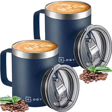 Thermal mugs set of 2 mugs Thermal mug 420ml with handle lid for coffee tea steel Alogy navy blue