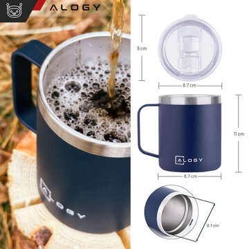 Thermal mugs set of 2 mugs Thermal mug 420ml with handle lid for coffee tea steel Alogy navy blue