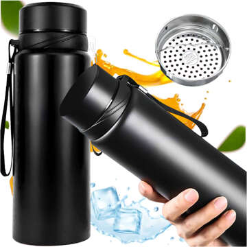 Thermos bottle thermal bottle 1l for coffee yerba mate tea with infuser strainer large Alogy steel black