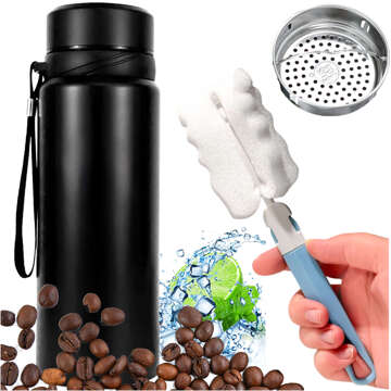 Thermos bottle thermal bottle 1l for coffee yerba mate tea with infuser strainer large Alogy steel black Washing brush