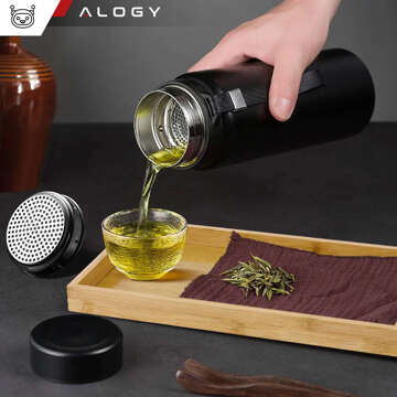 Thermos bottle thermal bottle 1l for coffee yerba mate tea with infuser strainer large Alogy steel black Washing brush