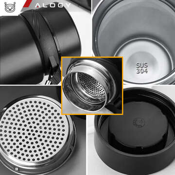 Thermos bottle thermal bottle 1l for coffee yerba mate tea with infuser strainer large Alogy steel black Washing brush