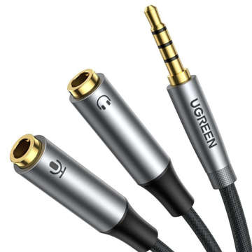 UGREEN AV192 AUX audio splitter cable mini jack 3.5mm (male) to headphone microphone (female), 20cm (gray)