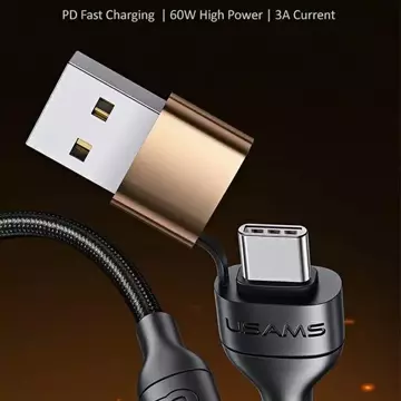 USAMS Braided cable U62 2xUSB-C/USB-A /lightning 1.2m PD Fast Charge black