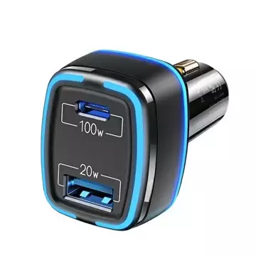 USAMS Car charger 1xUSB 1xUSB-C C24 120W (only head) Fast Charge black/black CC142TC01 (US-CC142)