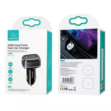 USAMS Car charger 1xUSB 1xUSB-C C24 120W (only head) Fast Charge black/black CC142TC01 (US-CC142)