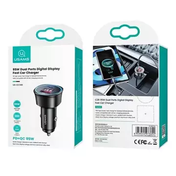 USAMS Car charger 1xUSB 1xUSB-C C26 95W (only head) Fast Charge black/black CC146TC01 (US-CC146)