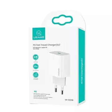 USAMS Wall charger 1x USB-C T34 20W 5V-3A (only head) PD3.0 Fast Charging white/white CC118TC01 (US-CC118)