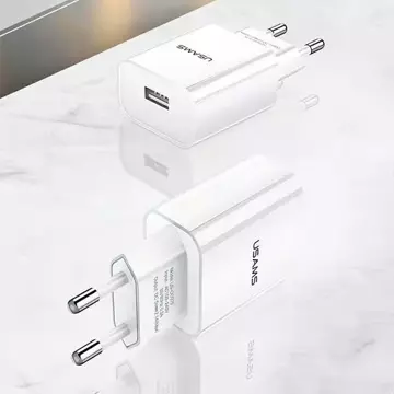 USAMS Wall charger 1x USB T18 2.1A (only head) white/white Fast Charging CC075TC01