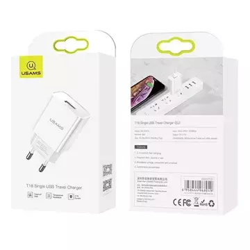 USAMS Wall charger 1x USB T18 2.1A (only head) white/white Fast Charging CC075TC01