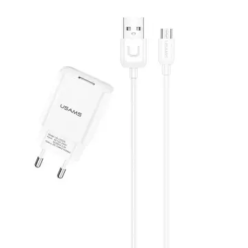 USAMS Wall charger 1x USB T21 micro USB white/white 2.1A Fast Charging T21OCMC01