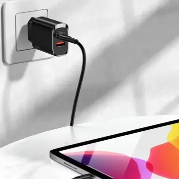 USAMS Wall charger 1xUSB-C 1xUSB T35 20W (only head) PD3.0 QC3.0 Fast Charging black/black CC121TC02 (US-CC121)