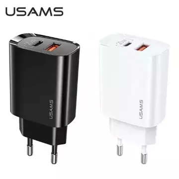 USAMS Wall charger 1xUSB-C 1xUSB T35 20W (only head) PD3.0 QC3.0 Fast Charging black/black CC121TC02 (US-CC121)