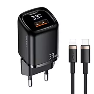 USAMS Wall charger 1xUSB-C 1xUSB T46 33W PD3.0 QC3.0 Fast Charging cable U63 USB-C/Lightning black/black UDTZ01