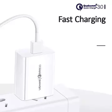 USAMS Wall charger 1xUSB T22 18W 3A QC3.0 (only head) Fast Charging white/white CC83TC01 (US-CC083)