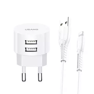 USAMS Wall charger 2xUSB T20 2.1A lightning white/white round Fast Charging XTXLOGT1804