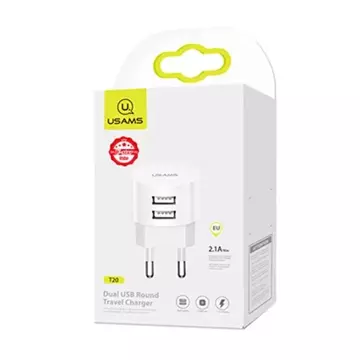 "USAMS Wall charger 2xUSB T20 2.1A round (only head) white/white Fast Charging CC80TC01 (US-CC080)"