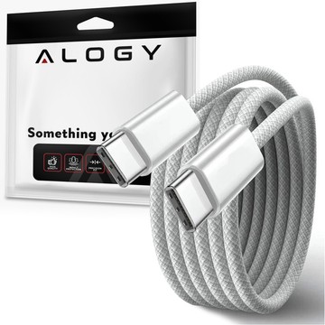 USB-C Type C Cable Strong Fast 60W PD 1M for iPhone 15 Alogy Nylon Cord White