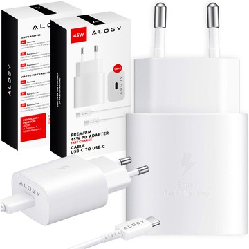 USB-C Type-C PD Premium Fast Wall Charger 45W 3A Type-C Cable 1M Alogy White