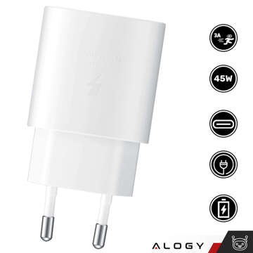 USB-C Type-C PD Premium Fast Wall Charger 45W 3A Type-C Cable 1M Alogy White