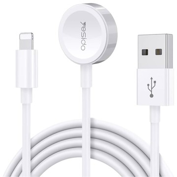 USB Charging Cable 2in1 Magnetic Inductive Charger for Apple Watch iPhone Lightning Cable Yesido CA70 2.4A 1.2m White