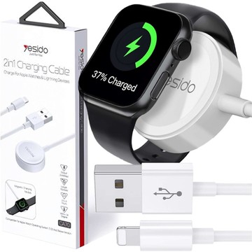 USB Charging Cable 2in1 Magnetic Inductive Charger for Apple Watch iPhone Lightning Cable Yesido CA70 2.4A 1.2m White