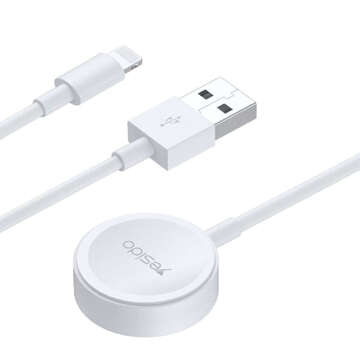 USB Charging Cable 2in1 Magnetic Inductive Charger for Apple Watch iPhone Lightning Cable Yesido CA70 2.4A 1.2m White