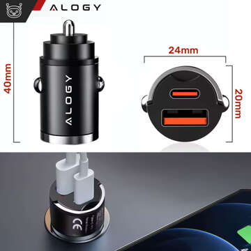 USB QC 4.0 Car Charger USB-C Type C PD 30W Fast Powerful for Alogy Car Phone Black