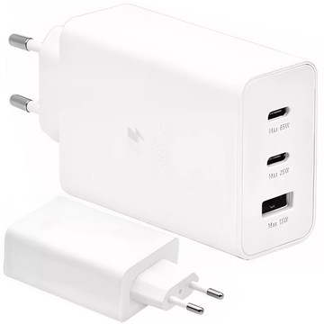 USB Wall Charger 2x USB-C Type C Fast Charging Power Delivery PD 65W White