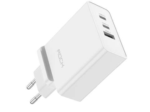 USB wall charger 2x USB-C Rock Gan EU/US USB-C Type C cable