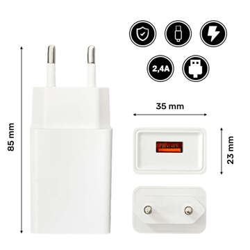 USB wall charger USB - Lightning cable for iPhone 1m fast 2.4A 12W Denmen White