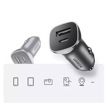 Ugreen car charger USB Type C / USB 24W Power Delivery Quick Charge gray (30780)