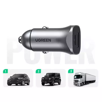 Ugreen car charger USB Type C / USB 24W Power Delivery Quick Charge gray (30780)