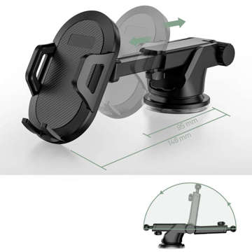 Universal car holder Car holder for the dashboard, windshield, phone Black