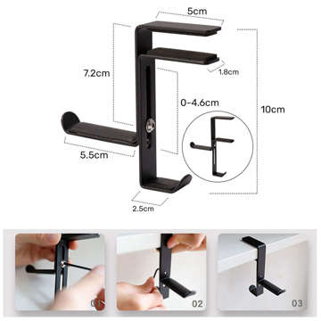 Universal holder hanger hook for Alogy headphones for desk top Black