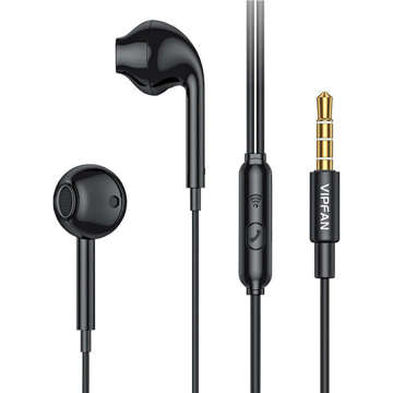 Vipfan M15 wired earbuds, 3.5mm jack, 1m (black)