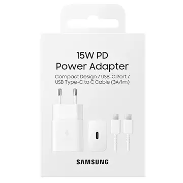 Wall charger Samsung EP-T1510XW 15W Fast Charge USB-C/USB-C cable white/white