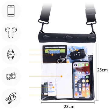 Waterproof Case for Phone 7.2" Pouch Case Bag with Shoulder Strap Universal Large Waterproof 23x25cm Black