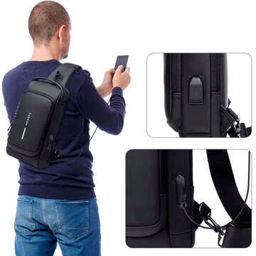 Waterproof single-shoulder backpack, bag, USB code cover, 32x21x9 cm, single-shoulder, men's, women's, Black