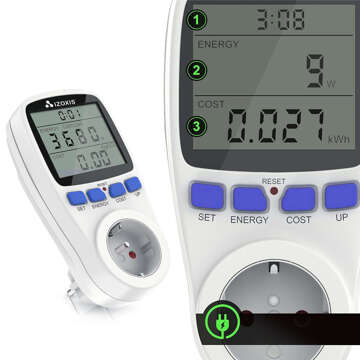 Wattmeter counter current consumption meter energy voltage for socket contact Digital with white display