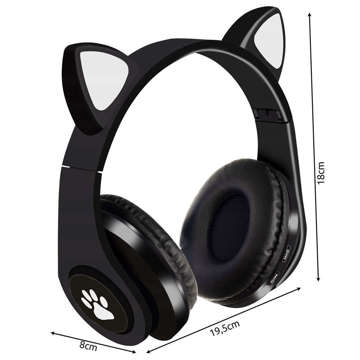 Wireless LED RGB 5.0 over-ear Bluetooth 5.0 headphones for children with cat ears Black