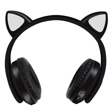 Wireless LED RGB 5.0 over-ear Bluetooth 5.0 headphones for children with cat ears Black